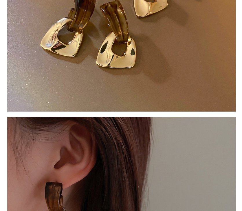 Fashion Milk Tea Color Resin Geometric C-shaped Earrings,Drop Earrings