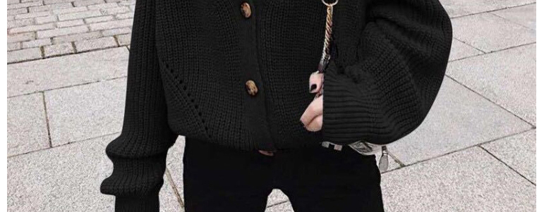 Fashion Black V-neck Button Knit Cardigan,Sweater