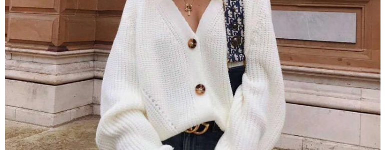 Fashion White V-neck Button Knit Cardigan,Coat-Jacket