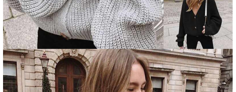 Fashion Grey V-neck Button Knit Cardigan,Sweater