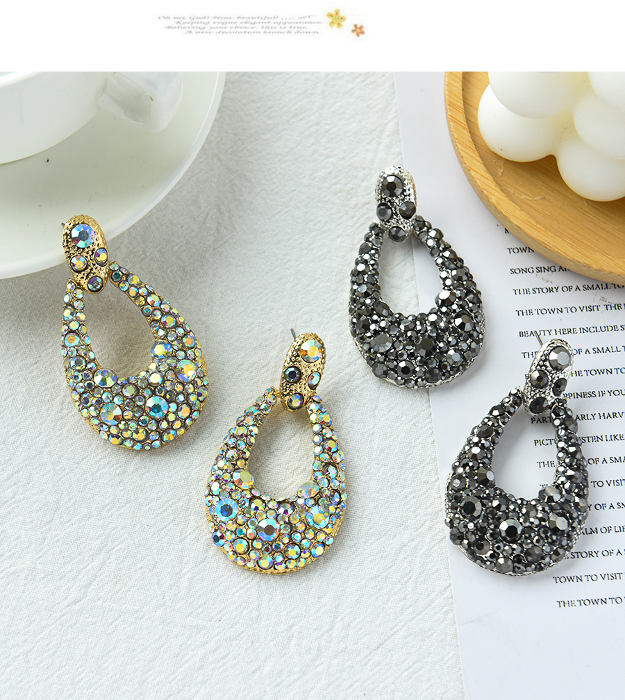 Fashion Ab Color Alloy Diamond Hollow Drop Earrings,Stud Earrings