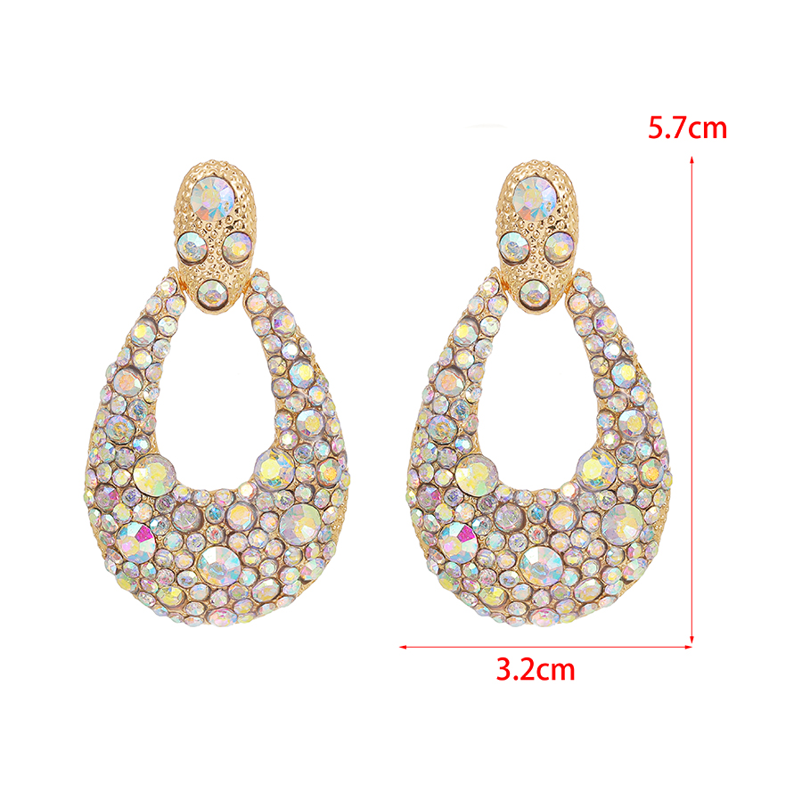 Fashion Ab Color Alloy Diamond Hollow Drop Earrings,Stud Earrings