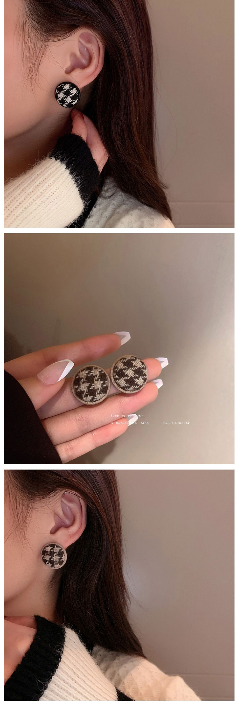 Fashion 3# Checkerboard Love Geometric Square Earrings,Stud Earrings