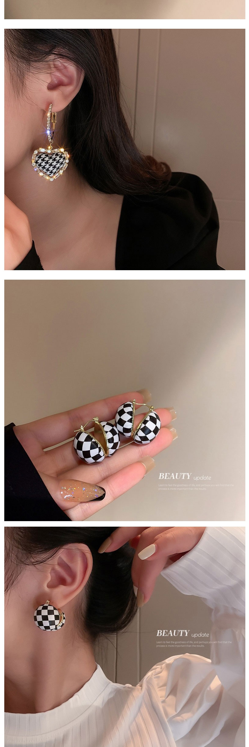 Fashion Twenty Four# Checkerboard Love Geometric Square Earrings,Drop Earrings