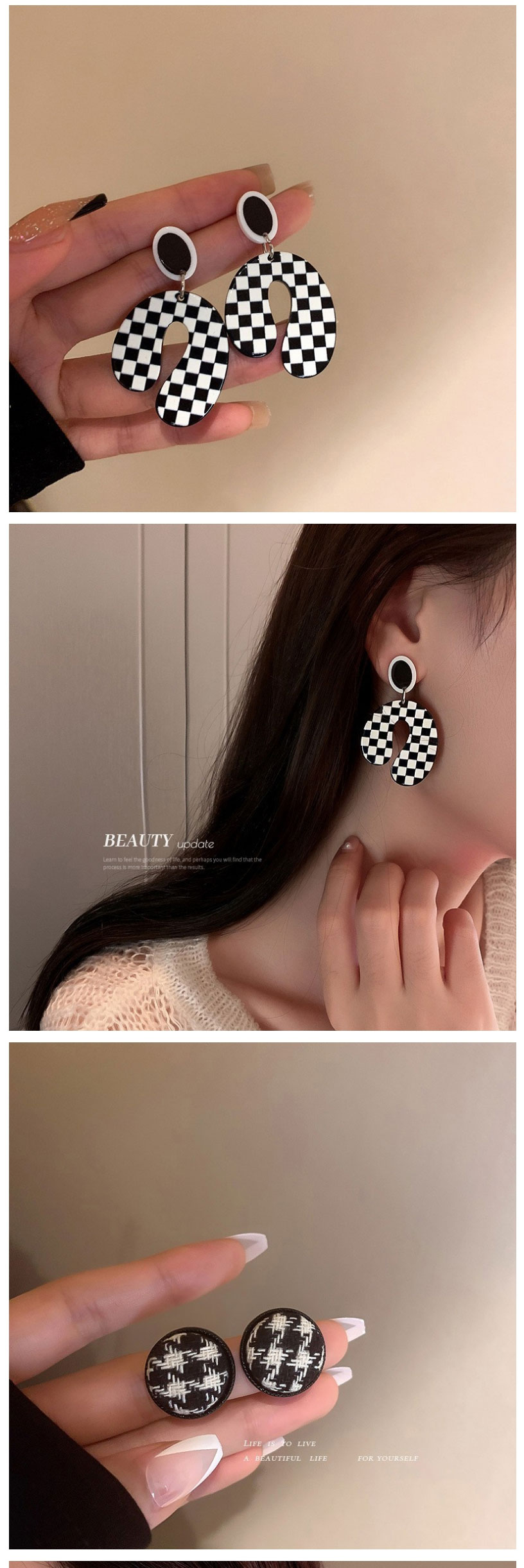 Fashion 15# Checkerboard Love Geometric Square Earrings,Stud Earrings