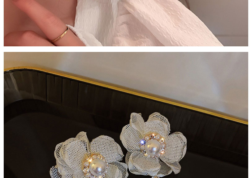 Fashion Off White Mesh Flower Pearl Earrings With Diamonds,Drop Earrings