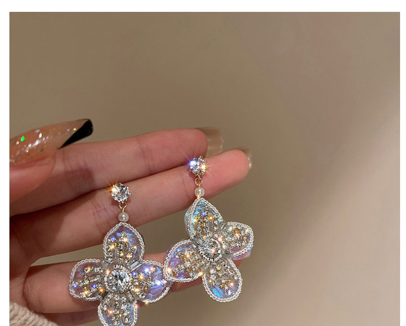 Fashion Gold Color Diamond And Crystal Flower Braided Earrings,Drop Earrings