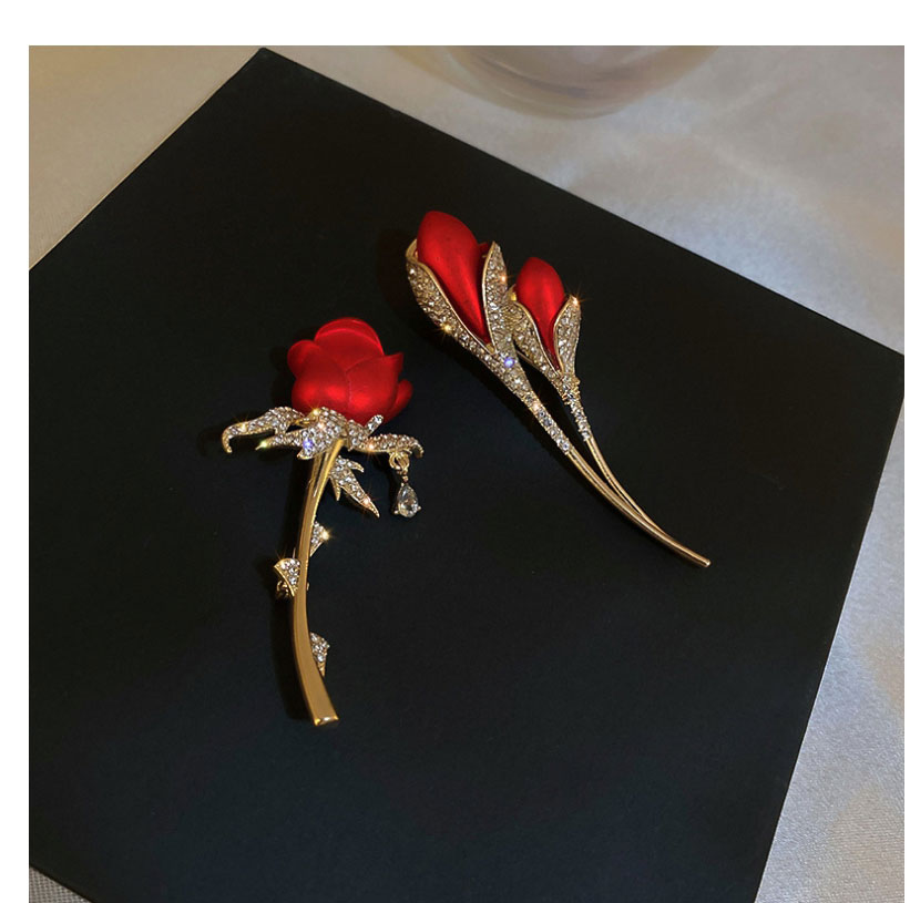 Fashion Red Alloy Diamond Flower Brooch,Korean Brooches