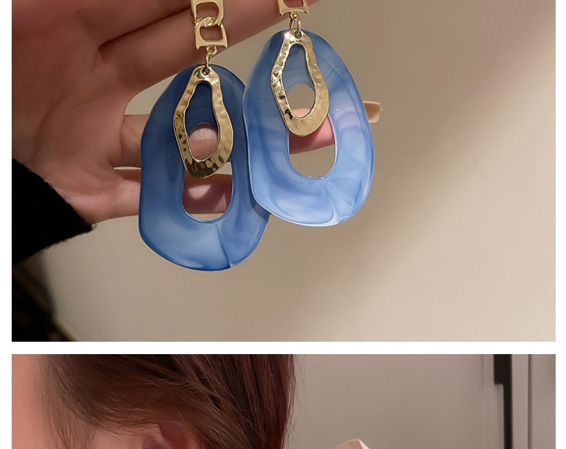 Fashion Blue Geometric Acrylic Double Circle Hollow Stud Earrings,Drop Earrings