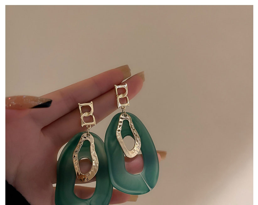Fashion Green Geometric Acrylic Double Circle Hollow Stud Earrings,Drop Earrings