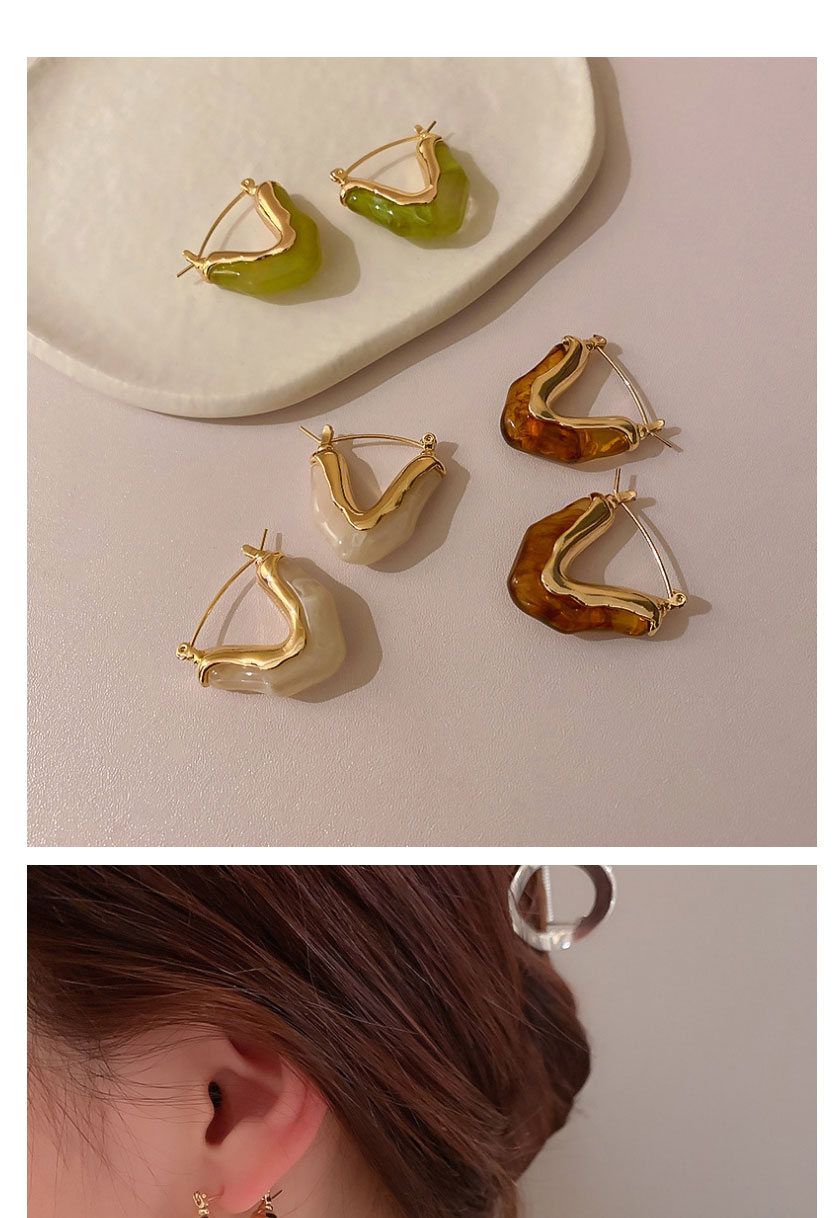 Fashion Green Metal V-shaped Resin Stud Earrings,Clip & Cuff Earrings