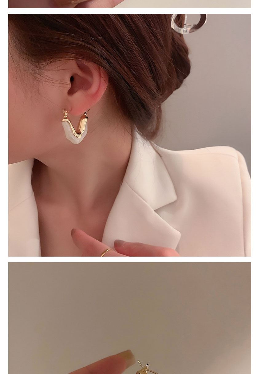 Fashion White Metal V-shaped Resin Stud Earrings,Clip & Cuff Earrings