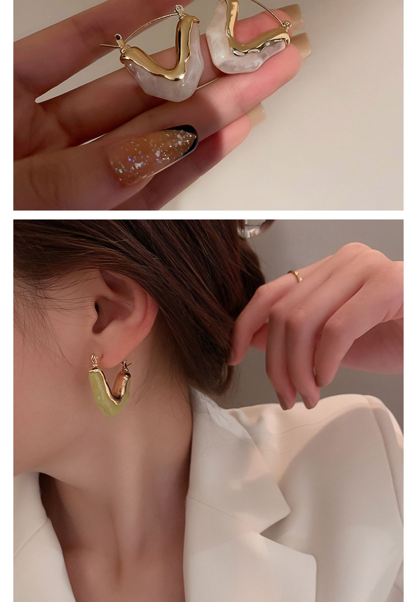 Fashion Brown Metal V-shaped Resin Stud Earrings,Clip & Cuff Earrings