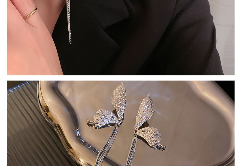 Fashion Silver Color Butterfly Wing Tassel Stud Earrings,Drop Earrings