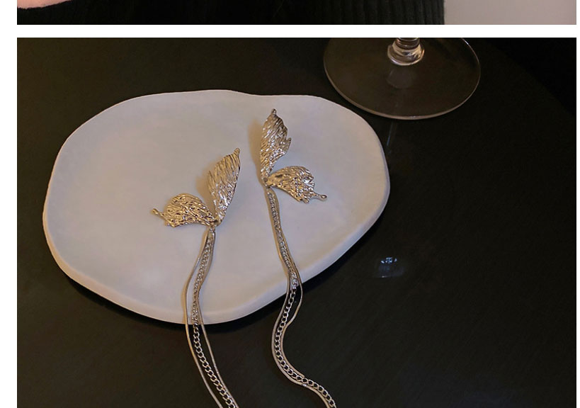 Fashion Silver Color Butterfly Wing Tassel Stud Earrings,Drop Earrings