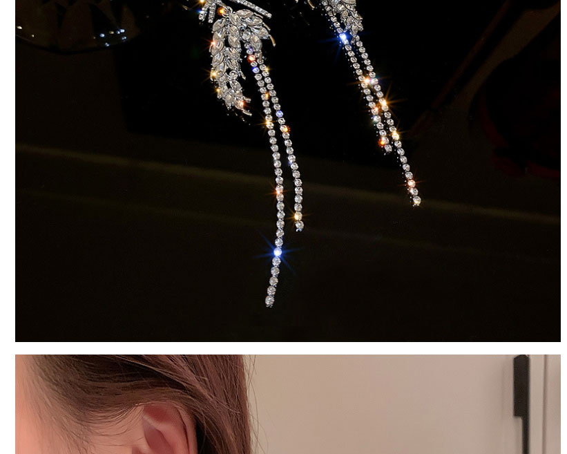 Fashion Silver Color Diamond Love Wheat Ears Bowknot Tassel Stud Earrings,Drop Earrings