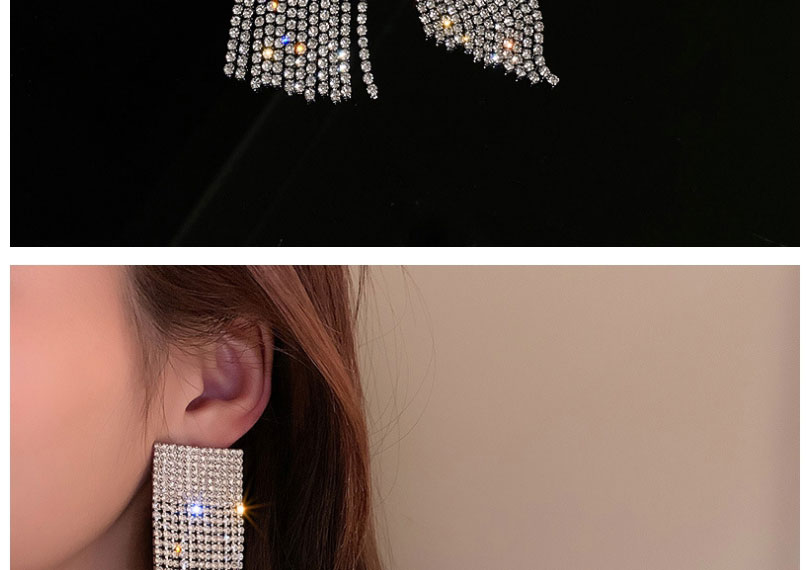 Fashion Silver Color Diamond Tassel Square Stud Earrings,Drop Earrings