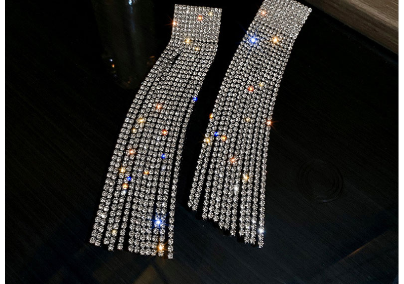 Fashion Silver Color Diamond Tassel Square Stud Earrings,Drop Earrings