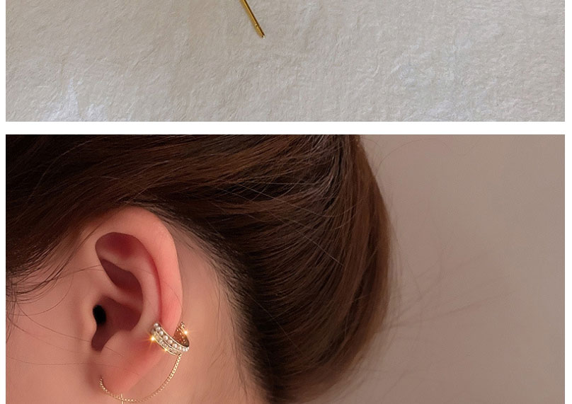 Fashion Gold Color Pearl Tassel Ear Bone Clip Ear Line All-in-one Stud Earrings Single,Clip & Cuff Earrings