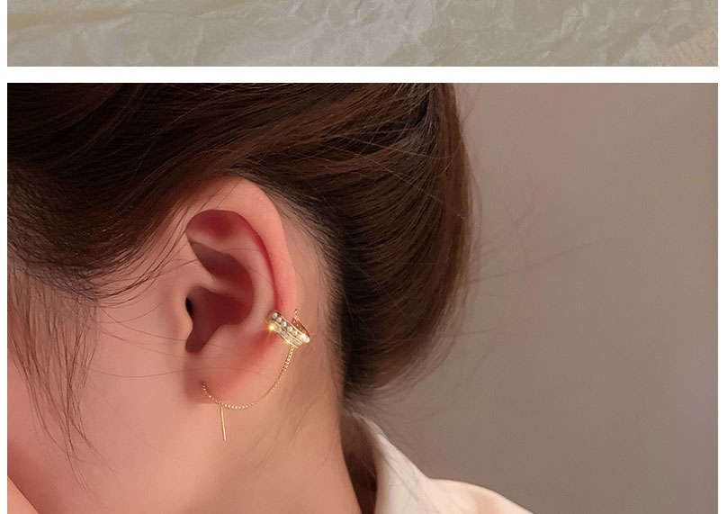 Fashion Gold Color Pearl Tassel Ear Bone Clip Ear Line All-in-one Stud Earrings Single,Clip & Cuff Earrings