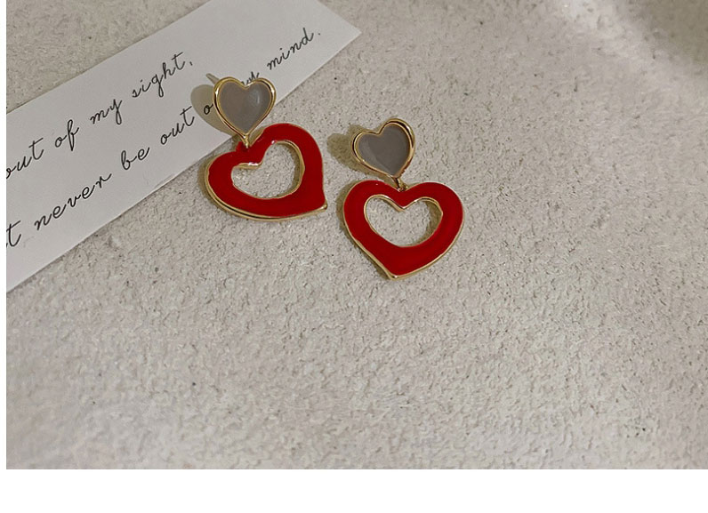 Fashion Red Real Gold Plating Double Love Earrings,Drop Earrings