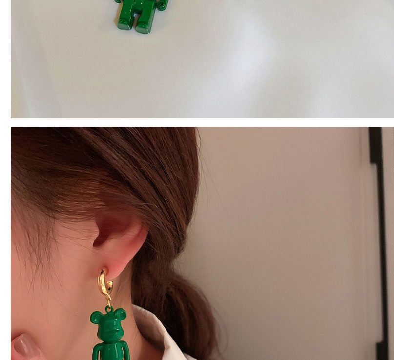 Fashion Green Painted Smiley Bear Earrings,Drop Earrings