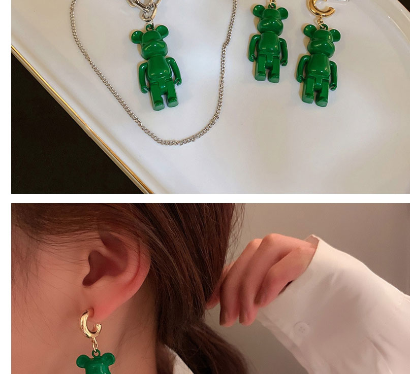 Fashion Green Painted Smiley Bear Earrings,Drop Earrings