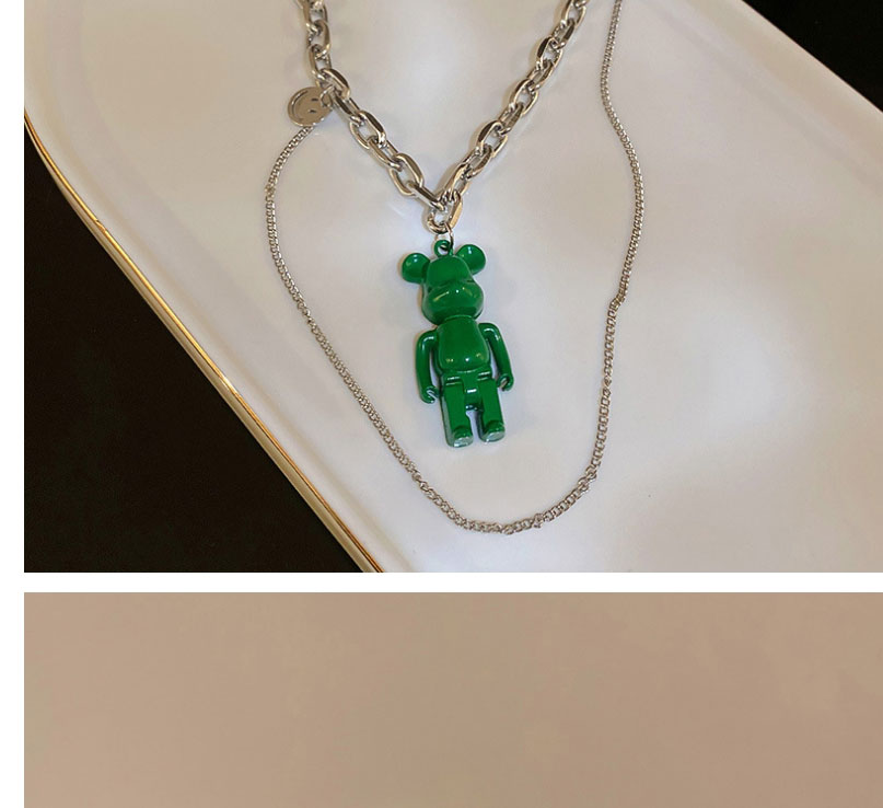 Fashion Green Painted Bear Smiley Necklace,Pendants