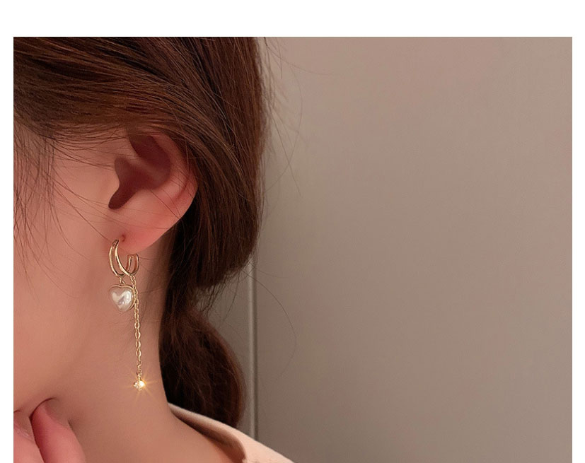 Fashion Gold Color Micro-inlaid Zirconium Love Pearl Asymmetrical Earrings,Drop Earrings