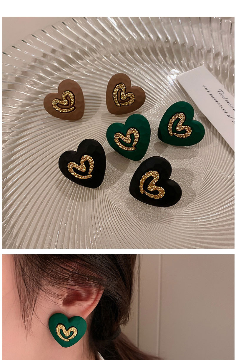 Fashion Green Lacquered Love Stud Earrings,Stud Earrings