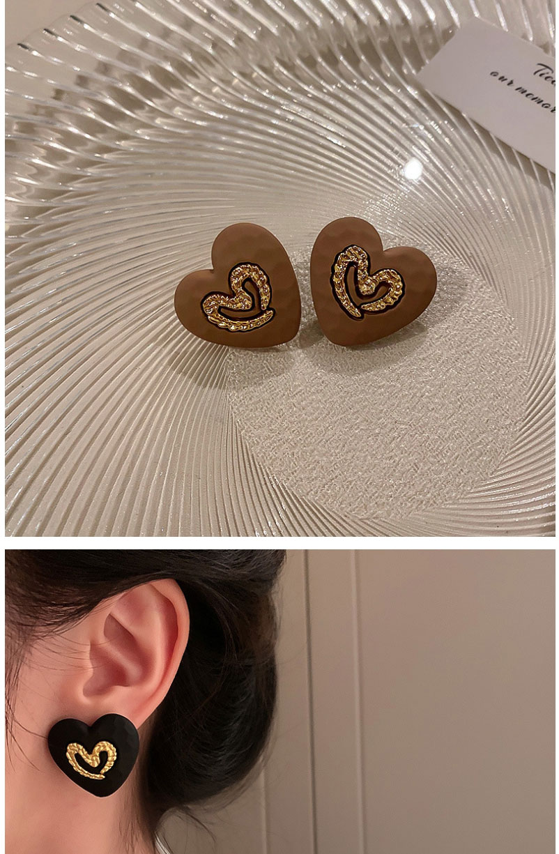 Fashion Coffee Color Lacquered Love Stud Earrings,Stud Earrings