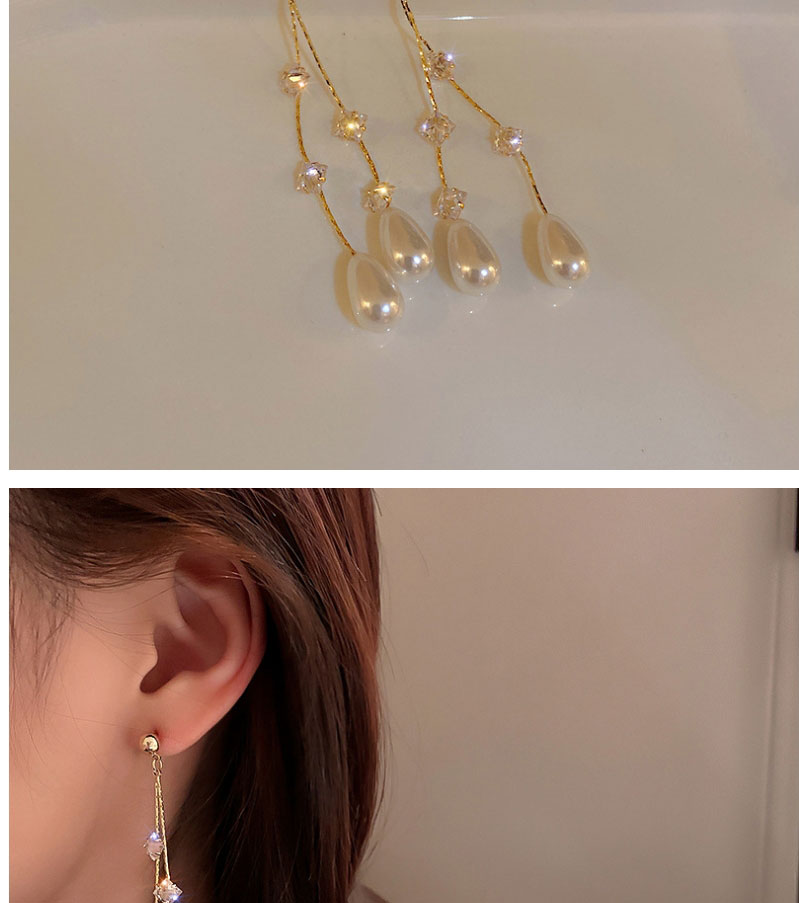 Fashion Gold Color Zircon Pearl Tassel Stud Earrings,Drop Earrings