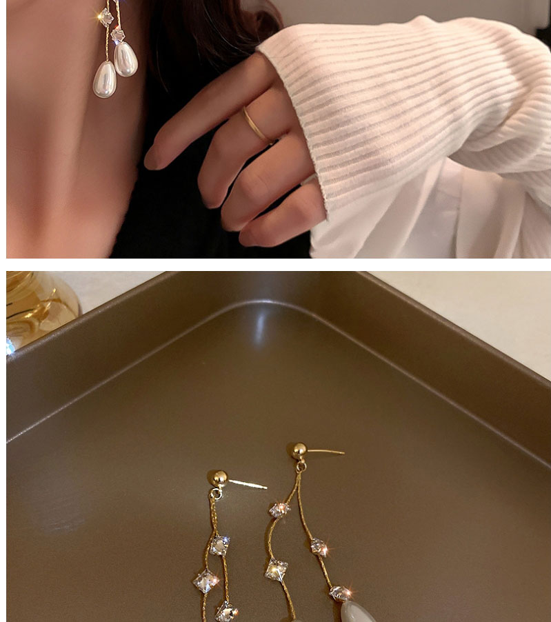 Fashion Gold Color Zircon Pearl Tassel Stud Earrings,Drop Earrings