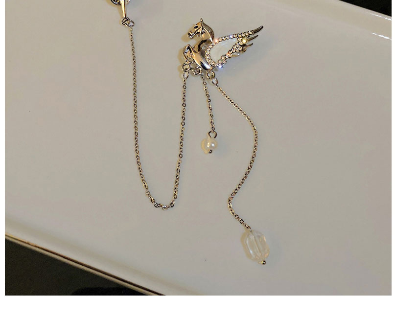 Fashion Silver Color Diamond Pegasus Four-pointed Star Tassel Brooch,Drop Earrings