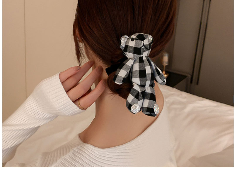 Fashion Black Black And White Plaid Bear Hair Tie,Hair Ring