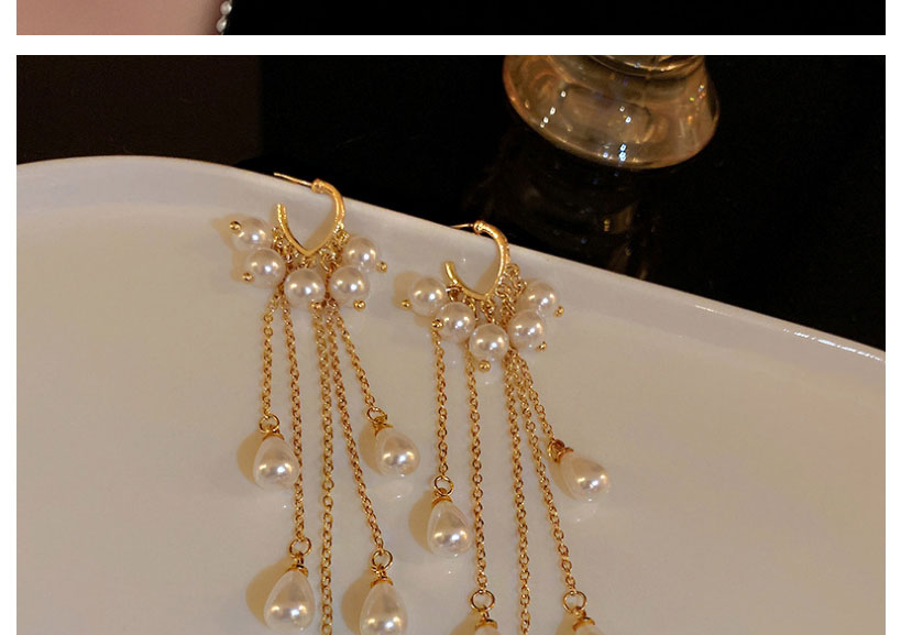 Fashion Gold Color Pearl Tassel Silver Pin Stud Earrings,Drop Earrings