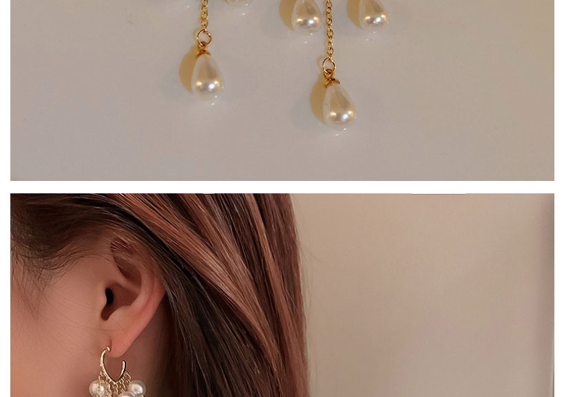 Fashion Gold Color Pearl Tassel Silver Pin Stud Earrings,Drop Earrings