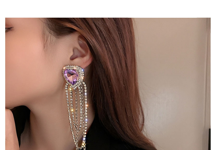 Fashion Silver Color Diamond Love Heart Tassel Stud Earrings,Drop Earrings