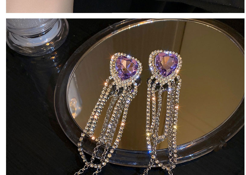 Fashion Silver Color Diamond Love Heart Tassel Stud Earrings,Drop Earrings