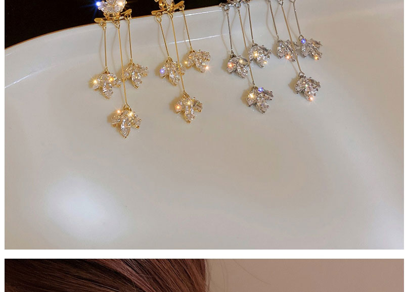 Fashion Silver Color Zircon Leaf Tassel Earrings,Drop Earrings
