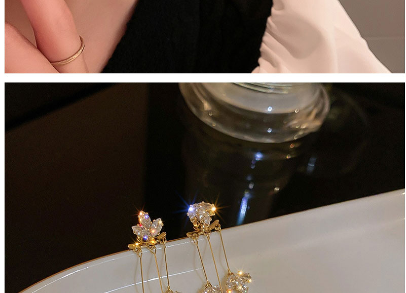 Fashion Gold Color Zircon Leaf Tassel Earrings,Drop Earrings
