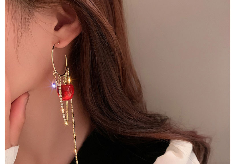 Fashion Gold Color Cherry C-shaped Earrings With Diamonds,Drop Earrings