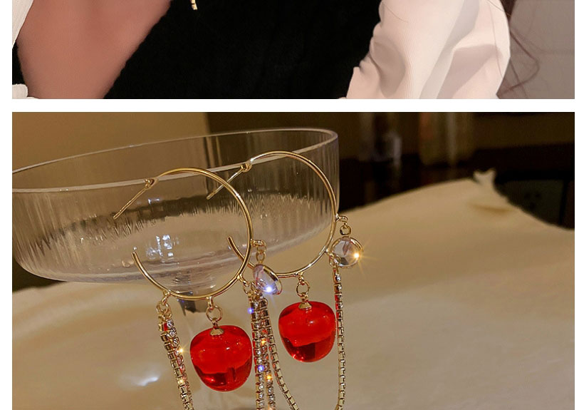 Fashion Gold Color Cherry C-shaped Earrings With Diamonds,Drop Earrings