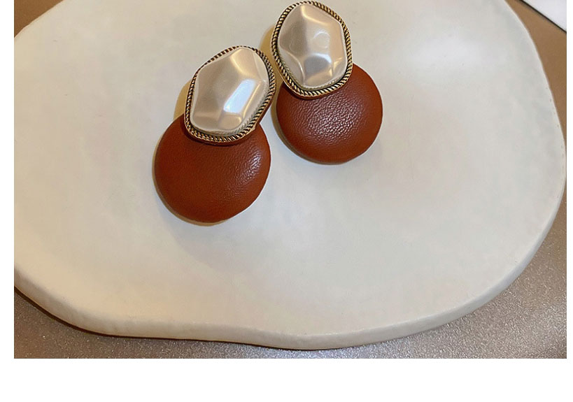 Fashion Brown Pearl Leather Geometric Stud Earrings,Drop Earrings