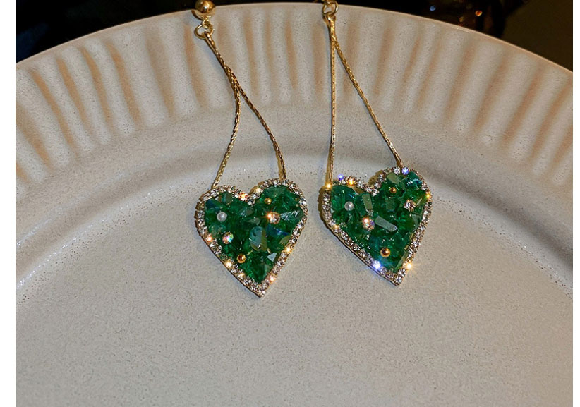 Fashion Green Diamond Emerald Love Stud Earrings,Drop Earrings