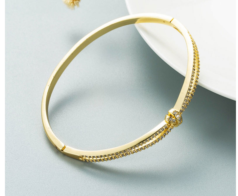 Fashion Half Diamond Copper Gold-plated Micro-inlaid Zirconium Geometric Buckle Bracelet,Bracelets