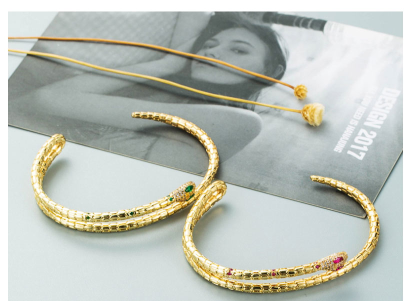 Fashion Red Copper Gold-plated Micro-inlaid Zirconium Snake-shaped Bracelet,Bracelets