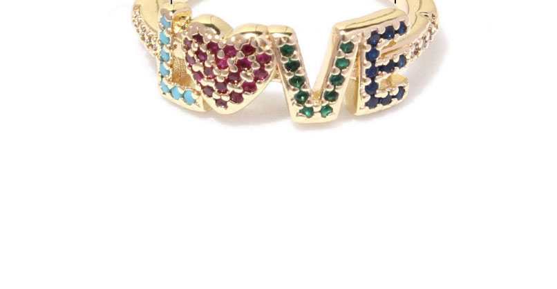 Fashion Love Gold-plated Copper Ring With Colorful Zirconium Letters,Rings