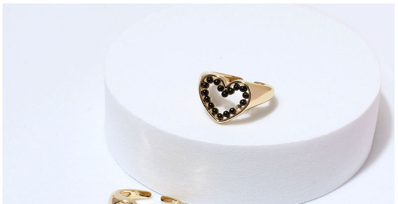 Fashion Black Copper Inlaid Pearl And Peach Heart Ring,Rings