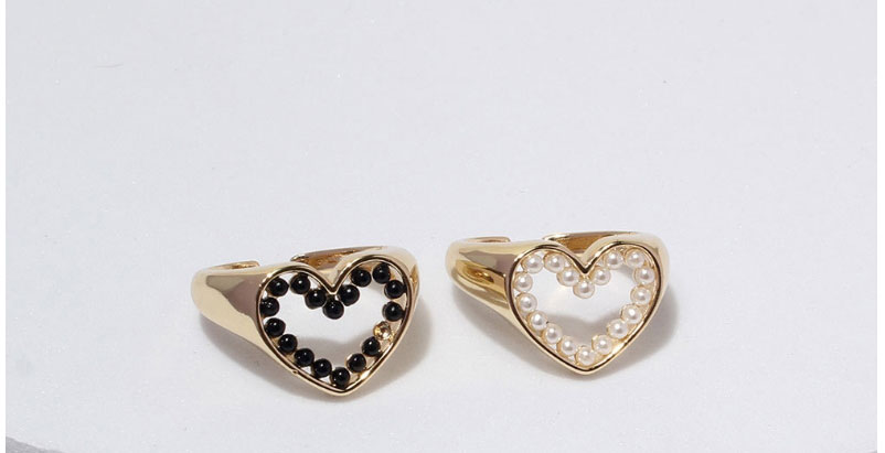 Fashion Black Copper Inlaid Pearl And Peach Heart Ring,Rings
